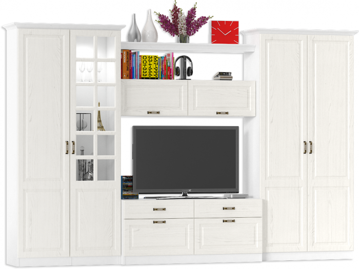 Ливерпуль Набор мебели 4, цвет ясень ваниль/белый, ШхГхВ 340х49,3х220,3 см.(без учёта карниза), ниша для тв 140х49х90 см., универсальная сборка