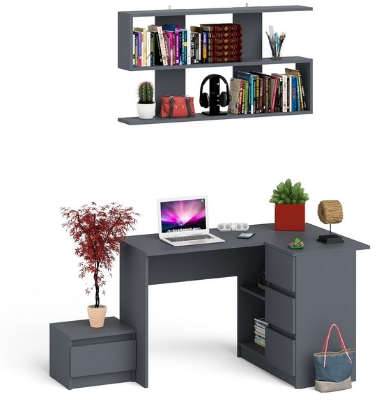 Мори компьютерный стол МС-16 правый + Тумба ТМП400.1 + Полка 1200, графит