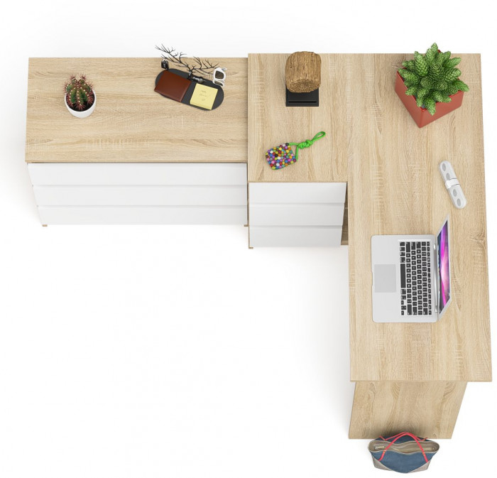 Мори Стол компьютерный МС-16 левый + Комод МК800.1, цвет дуб сонома/белый, ШхГхВ 204,8х84,9х76,6 см., выдвижные ящики слев, НЕ универсальная сборкаа
