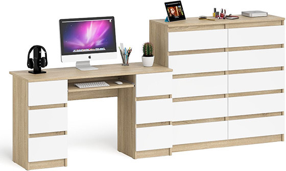 Мори Стол компьютерный МС-2 + Комод МК1200.10, цвет дуб сонома/белый, ШхГхВ 255,8х50х115 см., универсальная сборка