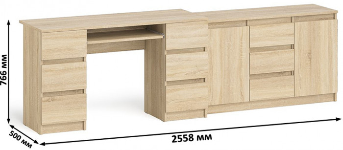 Мори компьютерный стол МС-2 + Комод МК1200.3, дуб сонома