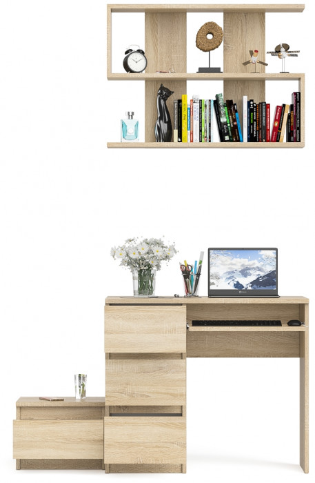 Мори компьютерный стол МС-6 левый + Тумба ТМП400.1 + Полка 900, дуб сонома