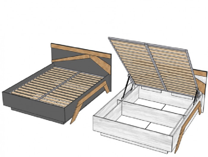Кровать 140х200 "Скандинавия" с подъемным основанием - Бетон пайн светлый/Дуб наварра