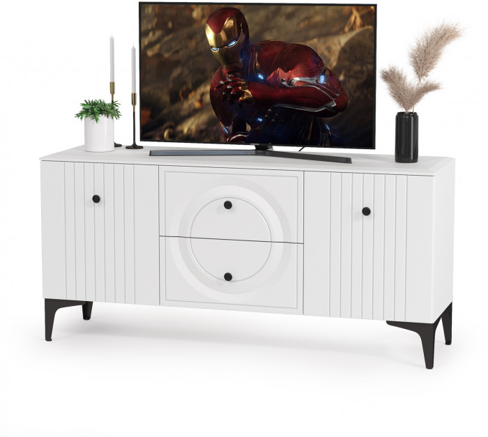 Валенсия Гостиная № 065, цвет ЛДСП белый шагрень/МДФ белый шагрень, ШхГхВ 301,3х38,3х225,2 см., ниша для ТВ 133х38х117 см.