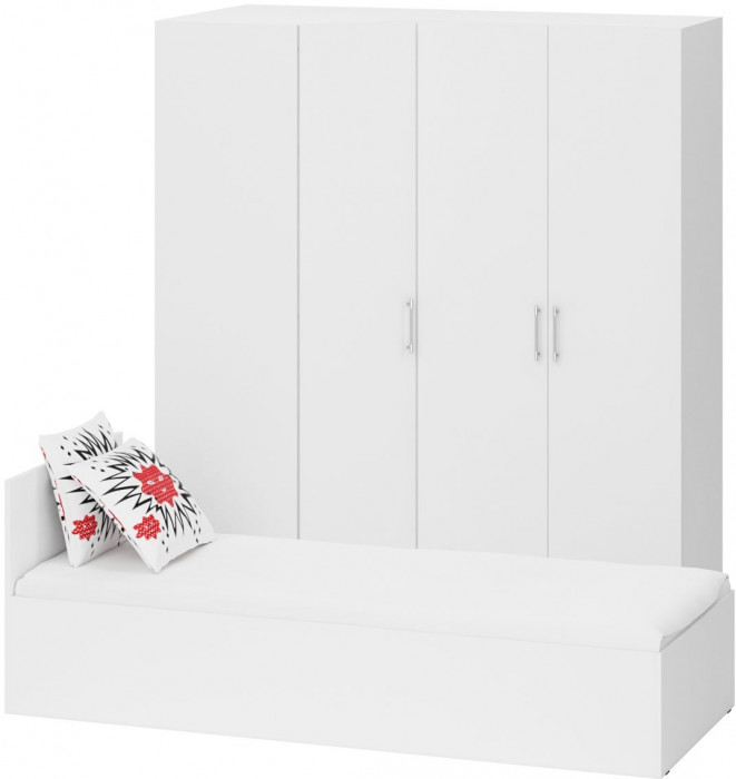 Спальня Стандарт 2-0800, цвет белый, ШхГхВ 83,5х203,5х70 + 171,2х81,2х200 см., сп.м. 800х2000 мм., без матраса, основание есть