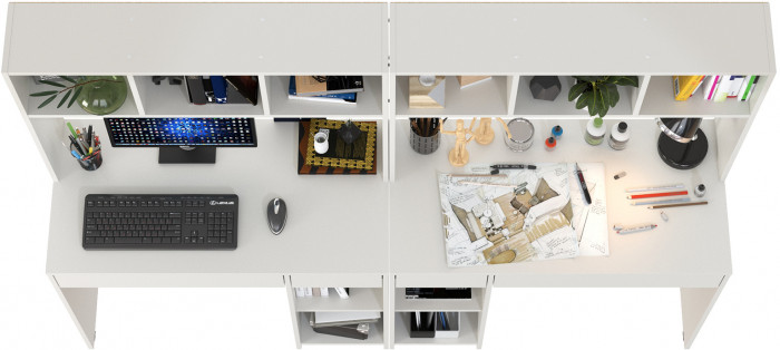 Стол компьютерный Комфорт 12.77F + Стол компьютерный Комфорт 12.77F, цвет белый шагрень, ШхГхВ 200х49,8х147 см., универсальная сборка