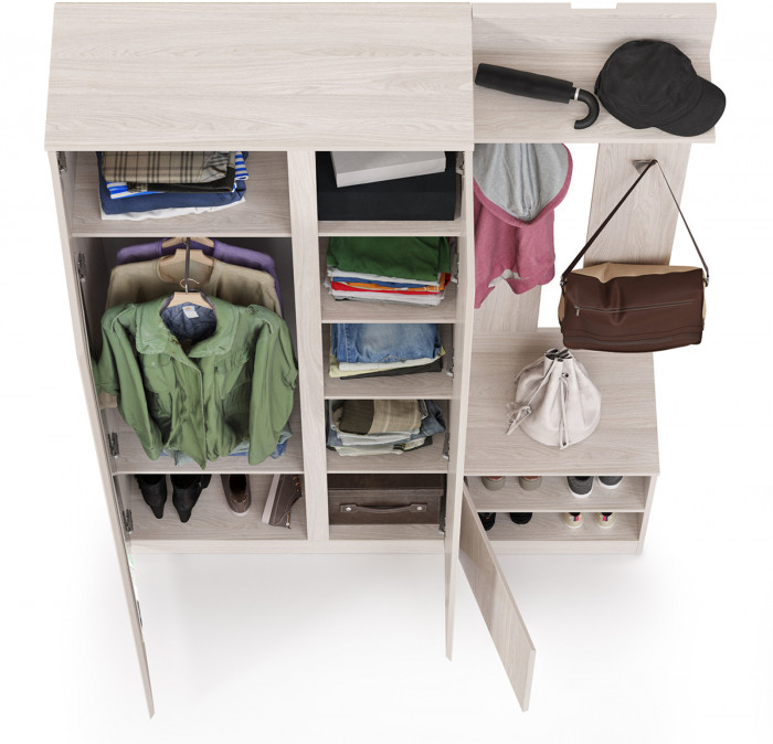 КР100 Ника прихожая № 05, цвет ясень анкор светлый, ШхГхВ 145,6х38,3х207,9 см., универсальная сборка