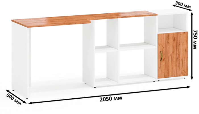 Лидер-8 Стол + Тумба МД 3.19, цвет белый шагрень/крафт золото, ШхГхВ 205х50/30х75 см. или 115х50/120х75 см., НЕ универсальная сборка