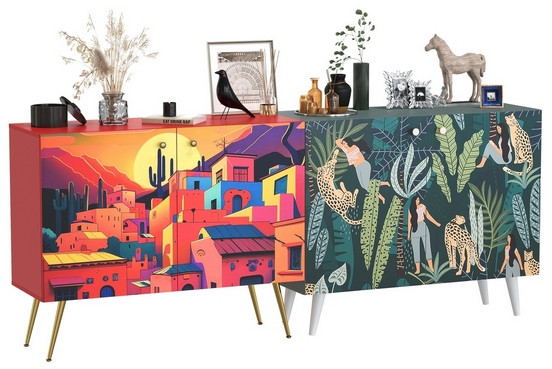 Либера Комод-тумба 16.230.01 + Кармин Комод-тумба 16.230.03, цвет пасифай/красный/белый, ШхГхВ 230,6х42,6х93,2 см., универсальная сборка