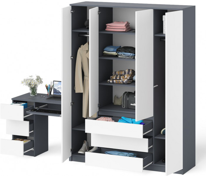 Мори компьютерный стол МС-6 левый + Шкаф МШ1600.1, графит/белый