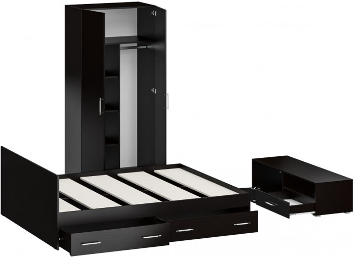 Спальня Стандарт 3-1600Я, венге/фасады ТВ тумбы МДФ чёрный глянец