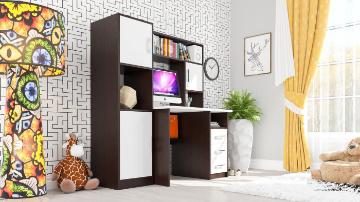 компьютерный стол С-МД-СК9+Пенал С-МД-СК9П, венге/белый шагрень