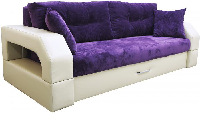 Диван еврокнижка Манчестер 160 ВЕЛЮР 10 ФИОЛЕТОВЫЙ ЭКОКОЖА БЕЖЕВАЯ НПБ