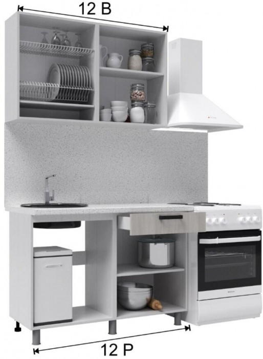 Кухонный гарнитур Нагано 1,2м Ясень Анкор Светлый