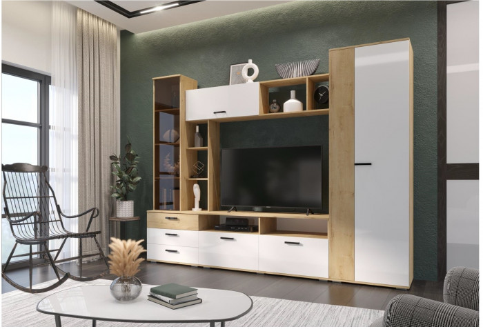 Гостиная Крокус (Дуб Делано, Черный глянец)