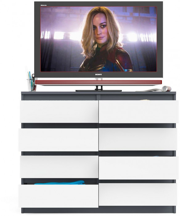 Мори Комод МК1200.8, цвет графит/белый, ШхГхВ 120,4х41х94 см.