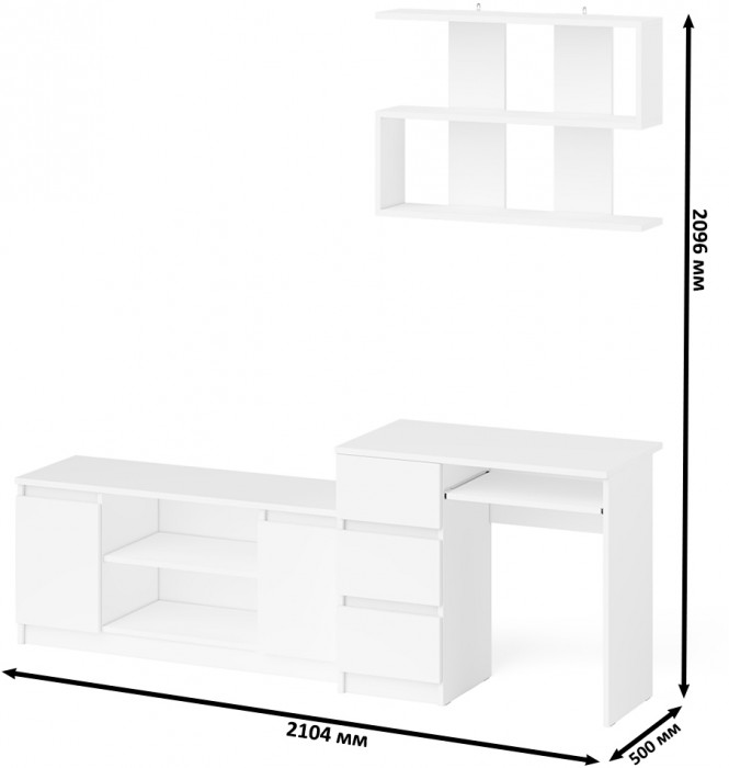 Мори Стол компьютерный МС-6 левый + Тумба МТВ1200.1 + Полка 900, цвет белый, ШхГхВ 210,4х50х209,6 см., НЕ универсальная сборка