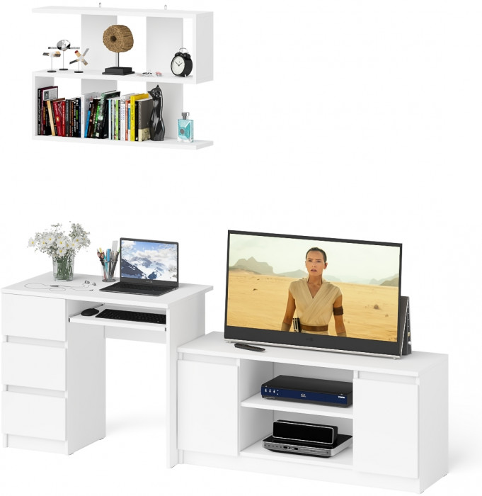 Мори Стол компьютерный МС-6 левый + Тумба МТВ1200.1 + Полка 900, цвет белый, ШхГхВ 210,4х50х209,6 см., НЕ универсальная сборка