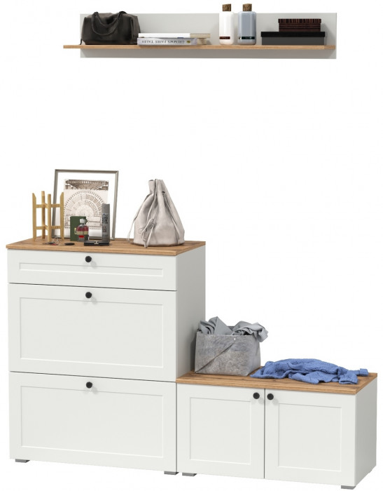 Остин Прихожая 65, цвет белый шагрень/дуб крафт золотой, ШхГхВ 160х41,9х160 см., универсальная сборка