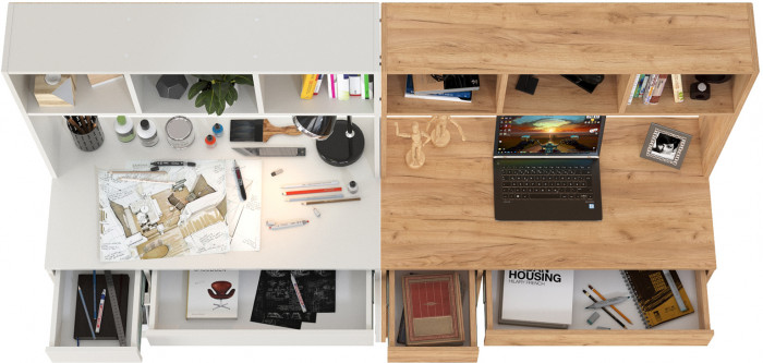 Стол компьютерный Комфорт 12.77F + Стол компьютерный Комфорт 12.77F, цвет белый шагрень/дуб крафт золотой, ШхГхВ 200х49,8х147 см., универс. сборка