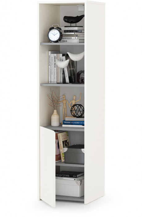 Торонто 13.13 Шкаф комбинированный, цвет белый шагрень/стальной серый, ШхГхВ 40х40,3х149,7 см., универсальная сборка