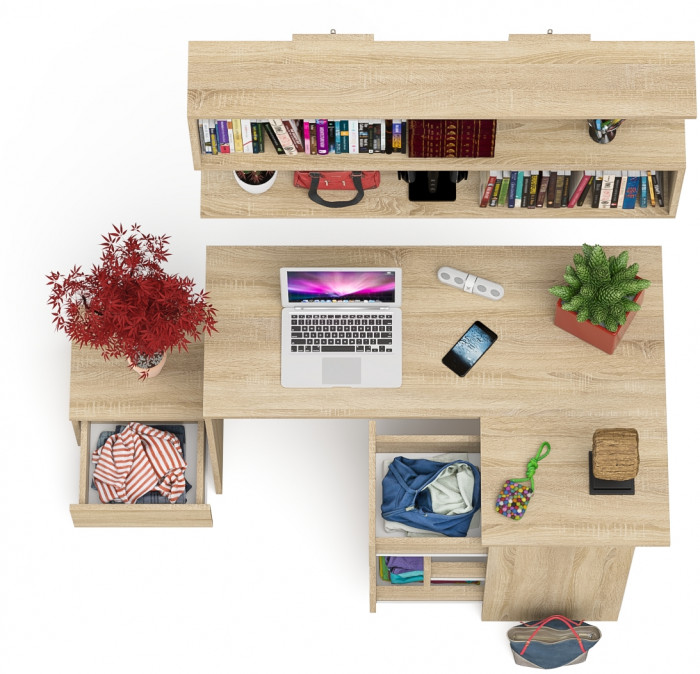 Мори компьютерный стол МС-16 правый + Тумба ТМП400.1 + Полка 1200, дуб сонома