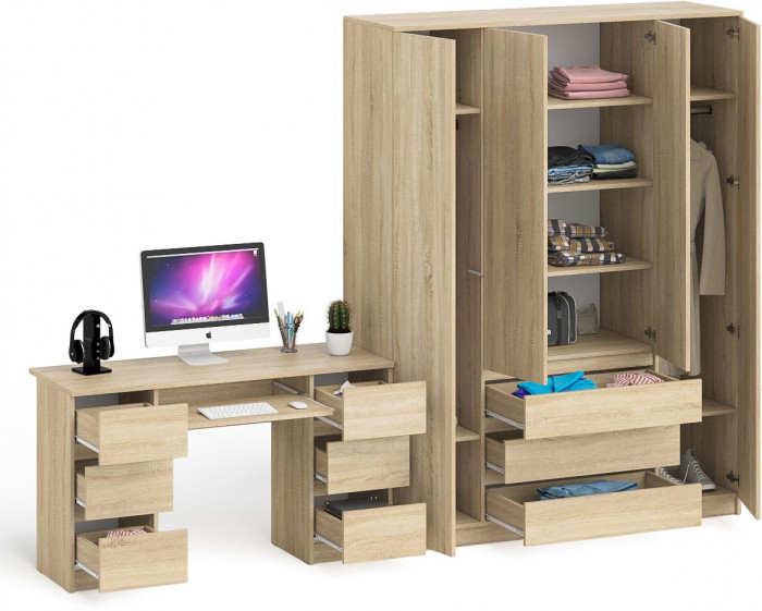 Мори компьютерный стол МС-2 + Шкаф МШ1600.1, дуб сонома