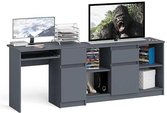 Мори Стол компьютерный МС-1 правый + Тумба МТВ1204.1, цвет графит, ШхГхВ 210,4х50х76,6 см., выдвижной ящик справа, НЕ универсальная сборка