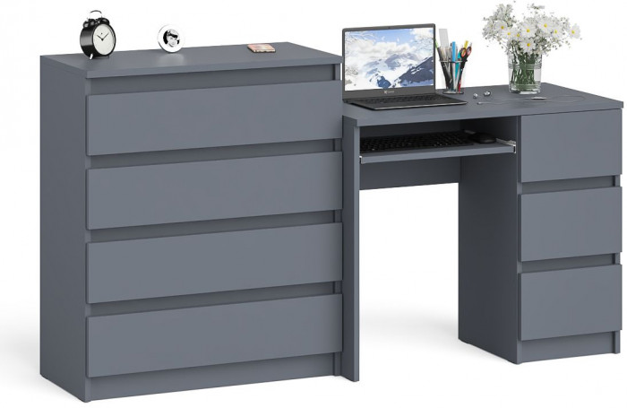 Мори Стол компьютерный МС-6 правый + Комод МК800.4, цвет графит, ШхГхВ 170,4х50х94 см., выдвижные ящики справа, НЕ универсальная сборка