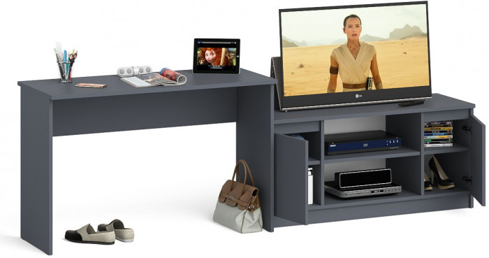 Мори Стол письменный МСП1200.1 + Тумба МТВ1200.1, цвет графит, ШхГхВ 240,8х50х76,6 см., универсальная сборка