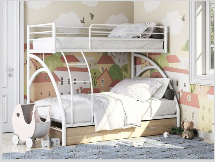 Двухъярусная кровать Виньола-2Я (с укороченной лестницей) (Серый)