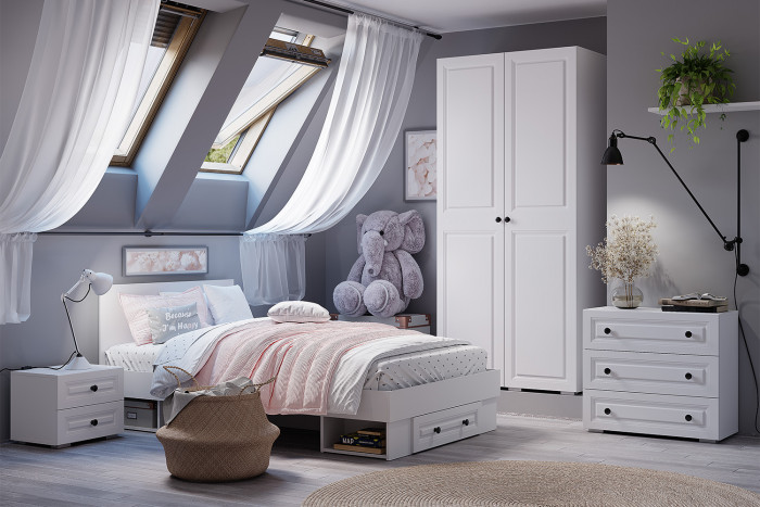 Кровать с реечным настилом и ящиками Софт КР-01 (0,9), Белый