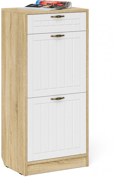 Прихожая П-6 Компоновка № 22, цвет дуб сонома/фасады МДФ белое дерево фрезеровка прованс, ШхГхВ 80х35х210 см., универсальная сборка