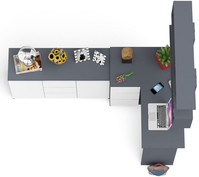 Мори компьютерный стол МС-16 левый + Комод МК1200.3 + Полка 1200, графит/белый