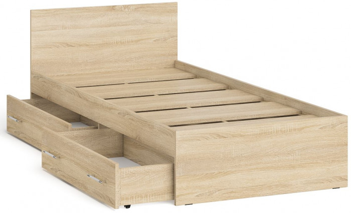 Мори Кровать с ящиками 0900, цвет дуб сонома, ШхГхВ 93,5х203,5х70 см., сп.м. 900х2000 мм., без матраса, основание есть