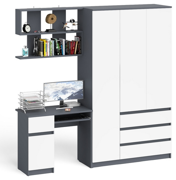 Мори Стол компьютерный МС-1 левый + Шкаф МШ1200.1 + Полка 900, цвет графит/белый, ШхГхВ 210,4х50,4х209,6 см., НЕ универсальная сборка