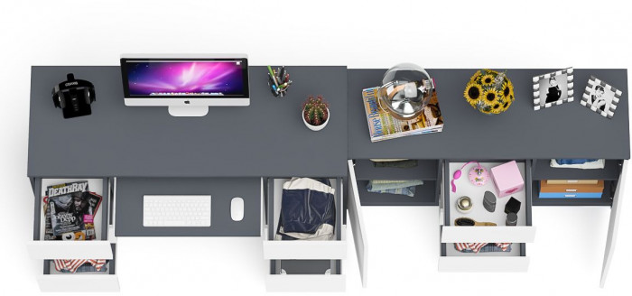 Мори Стол компьютерный МС-2 + Комод МК1200.3, цвет графит/белый, ШхГхВ 255,8х50х76,6 см., универсальная сборка