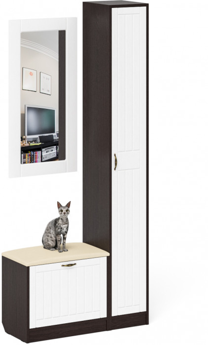 Прихожая П-6 Компоновка № 20, венге/фасады МДФ белое дерево фрезеровка прованс