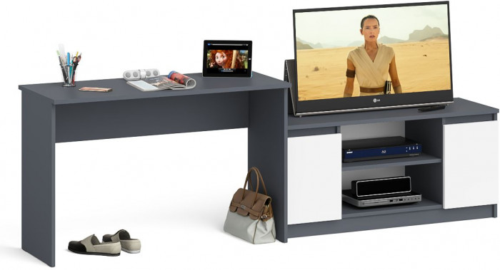 Мори Стол письменный МСП1200.1 + Тумба МТВ1200.1, цвет графит/белый, ШхГхВ 240,8х50х76,6 см., универсальная сборка