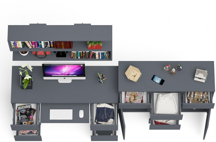 Мори компьютерный стол МС-2 + Комод МК1200.4 + Полка 1200, графит