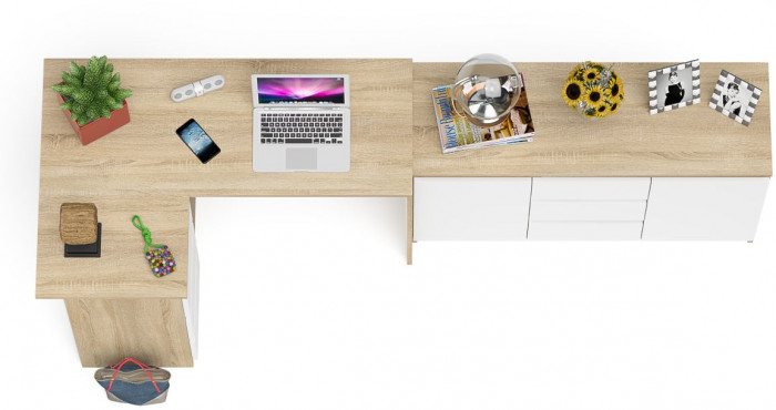 Мори Стол компьютерный МС-16 левый + Комод МК1200.3, цвет дуб сонома/белый, ШхГхВ 244,8х84,9х76,6 см., выдвижные ящики слев, НЕ универсальная сборкаа