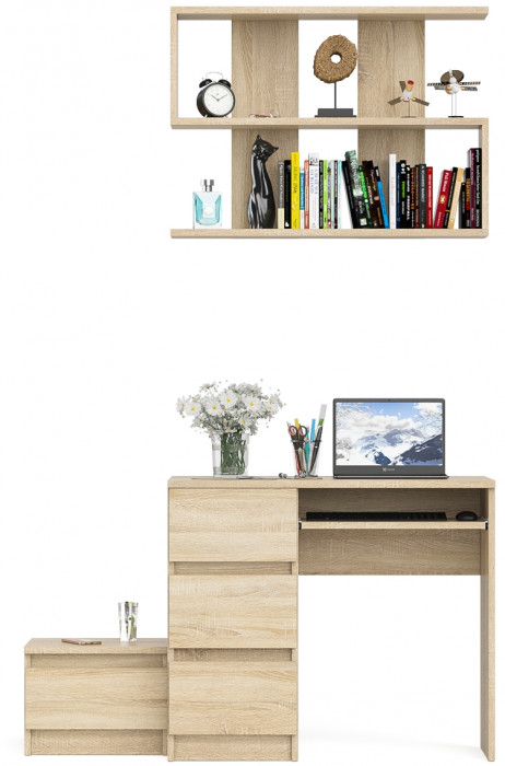 Мори Стол компьютерный МС-6 левый + Тумба ТМП400.1 + Полка 900, цвет дуб сонома, ШхГхВ 130,4х50х209,6 см., НЕ универсальная сборка