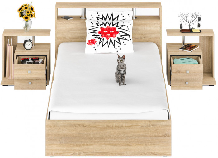 Камелия Кровать 1400 + две тумбы, дуб сонома