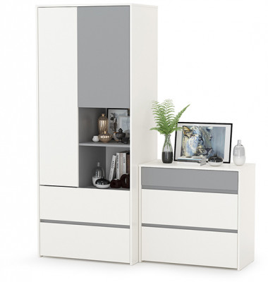 Торонто 13.333 Шкаф для одежды + 13.321 Комод, цвет белый шагрень/стальной серый, ШхГхВ 160х53х195,7 см., универсальная сборка