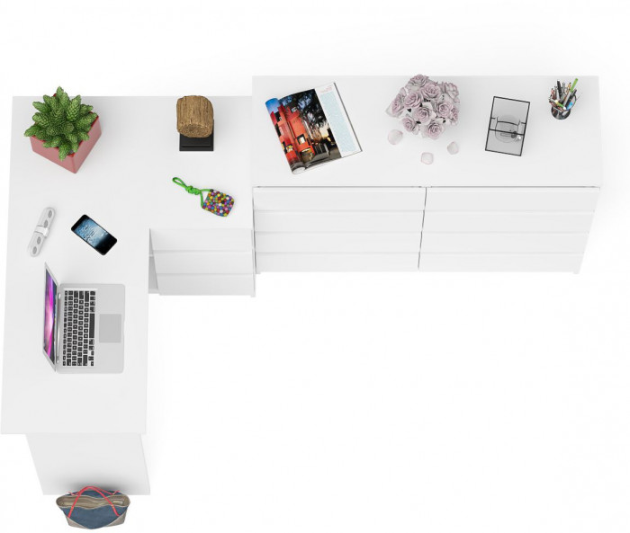 Мори компьютерный стол МС-16 правый + Комод МК1200.8, белый