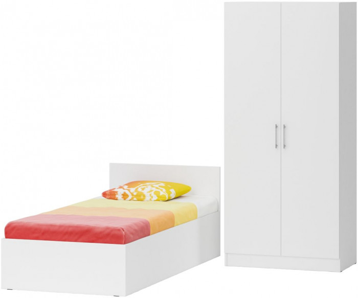 Кровать с ящиками 0900 + Шкаф 2-х створчатый Стандарт, цвет белый, ШхГхВ 93,5х203,5х70 + 90х52х200 см., сп.м. 900х2000 мм., б/м, основание есть