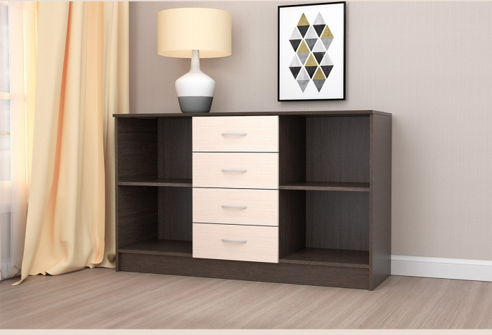 Кэт-7 Комод 2 створки 4 ящика (Крафт золотой / Миндаль)