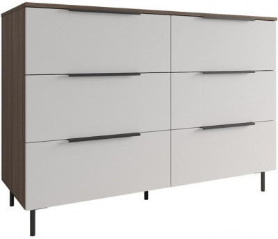 МС Роза Комод 1300, Ройс+ ручка скоба 6 шт., Орех Франклин карамель/Белый Софт