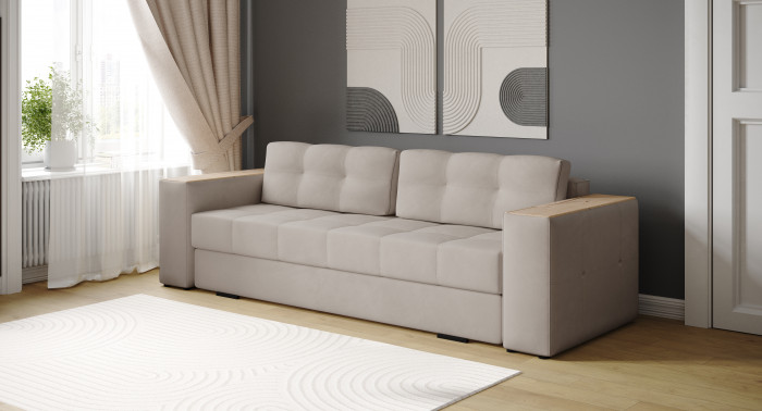 Диван раскладной Нави, бежевый/мдф дуб канадский