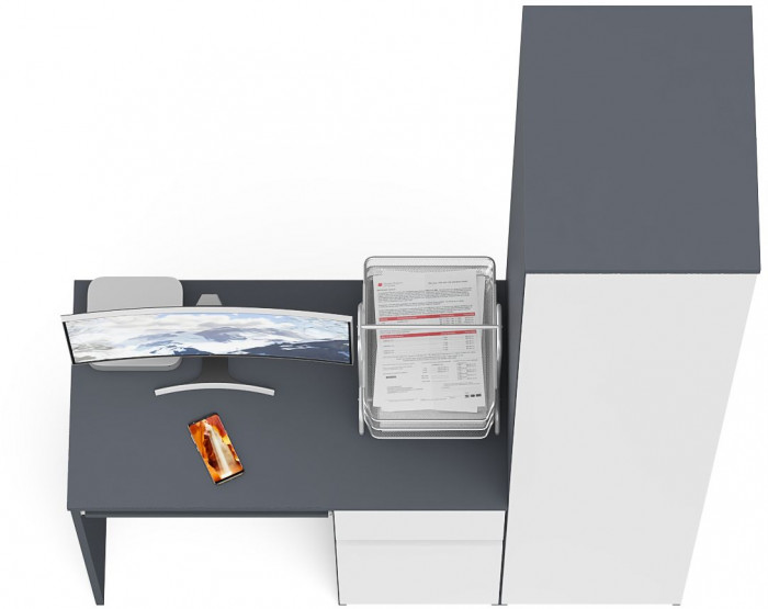 Мори компьютерный стол МС-1 правый + Пенал МШ400.1, графит/белый